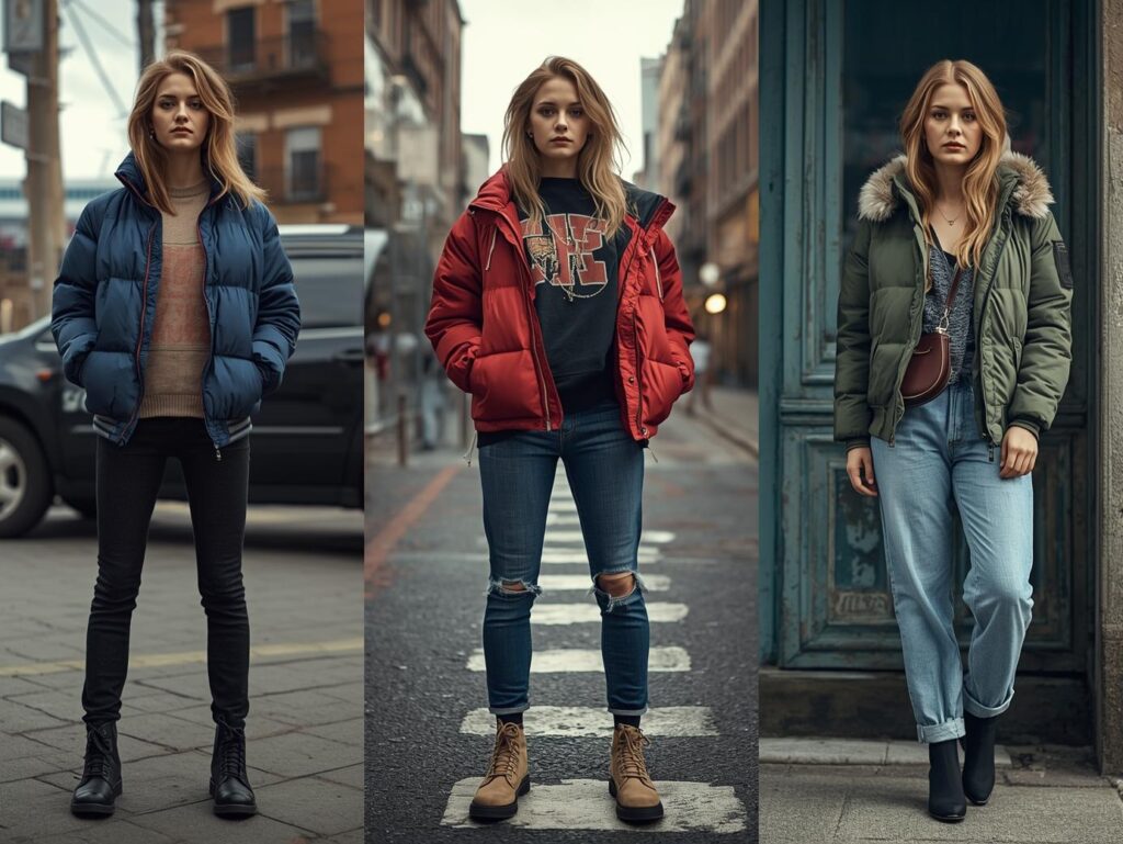 donna 5 outfit imagini reale • urban casual bussiness homless. 5 outfituri diverse.colorate moodboard 1