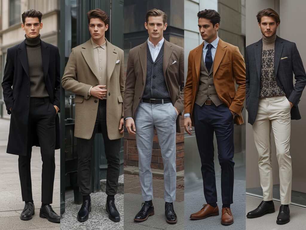 uomo 5 outfit diverse imagini reale • urban casual bussiness homless. 5 outfituri diverse.colorate moodboard 1