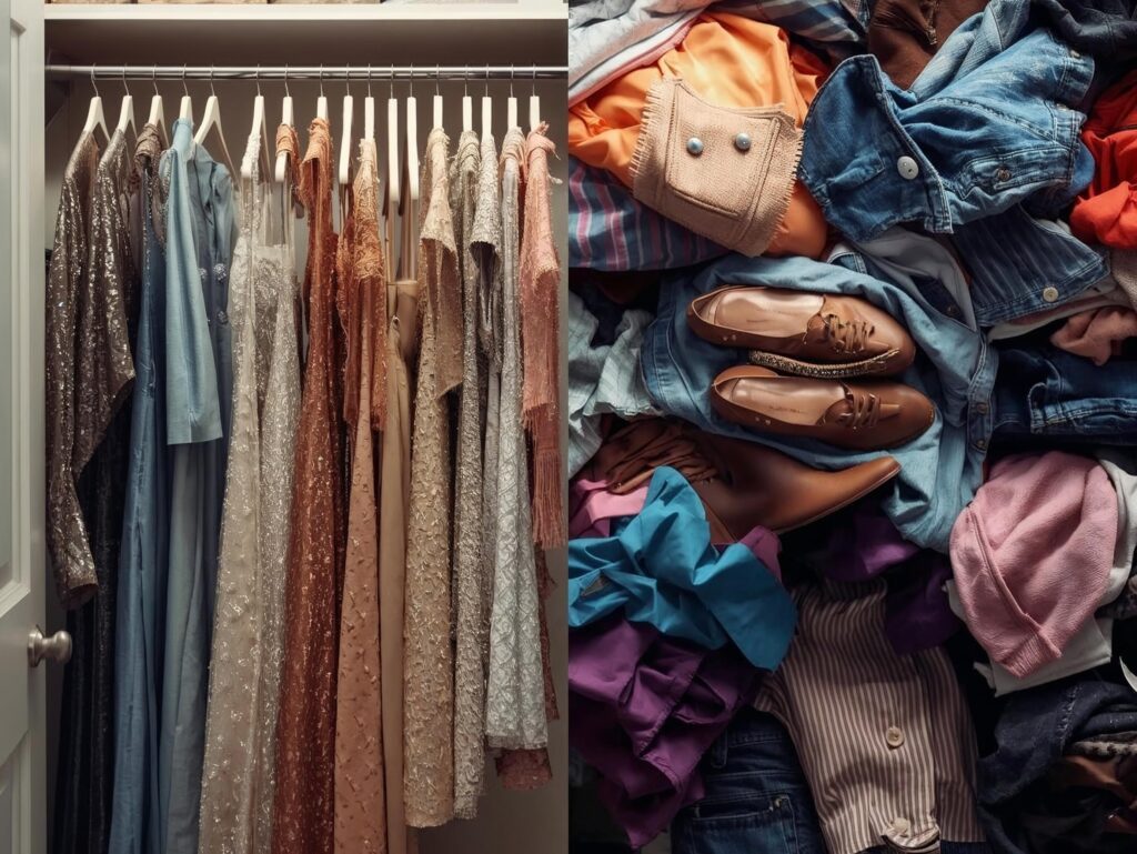 Garderobă organizată pe paletă cromatică — culori care se combină natural