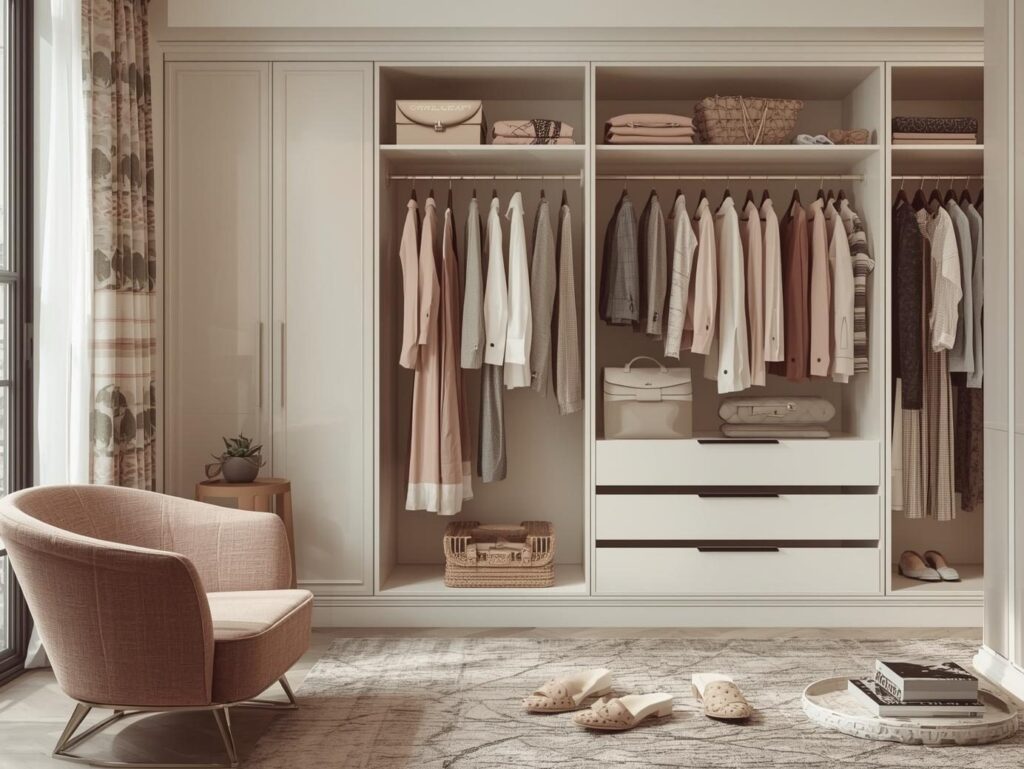 Perfect organized minimal wardrobe with curated pieces in harmonious colors tipologia primavera clean modern closet capsule wardrobe goals luxury lifestyle interior photography